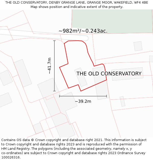 THE OLD CONSERVATORY, DENBY GRANGE LANE, GRANGE MOOR, WAKEFIELD, WF4 4BE: Plot and title map