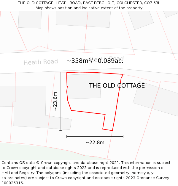 THE OLD COTTAGE, HEATH ROAD, EAST BERGHOLT, COLCHESTER, CO7 6RL: Plot and title map