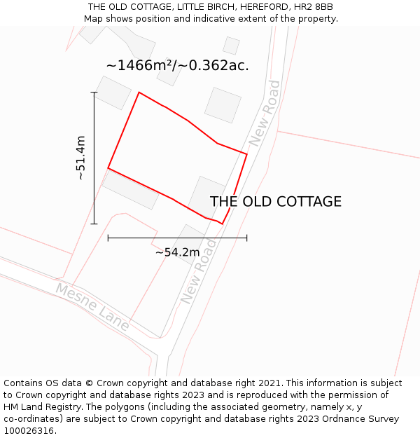 THE OLD COTTAGE, LITTLE BIRCH, HEREFORD, HR2 8BB: Plot and title map