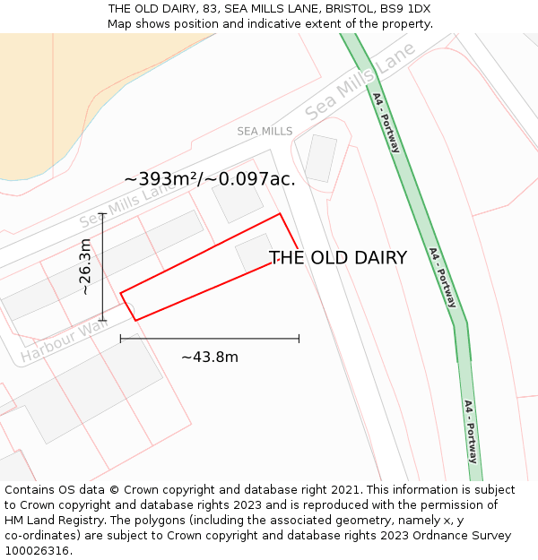 THE OLD DAIRY, 83, SEA MILLS LANE, BRISTOL, BS9 1DX: Plot and title map