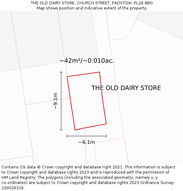 THE OLD DAIRY STORE, CHURCH STREET, PADSTOW, PL28 8BG: Plot and title map