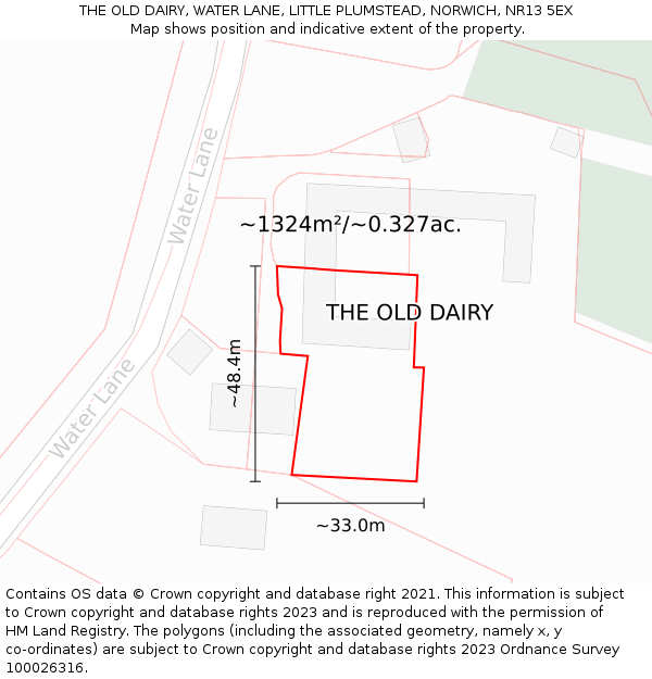 THE OLD DAIRY, WATER LANE, LITTLE PLUMSTEAD, NORWICH, NR13 5EX: Plot and title map