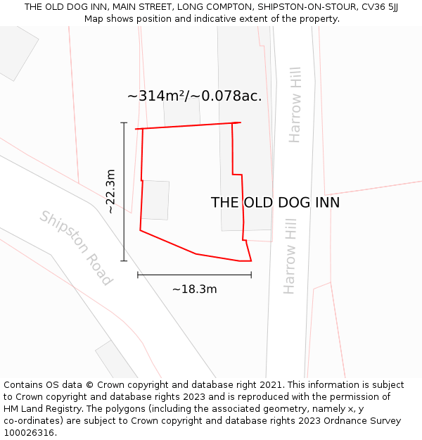 THE OLD DOG INN, MAIN STREET, LONG COMPTON, SHIPSTON-ON-STOUR, CV36 5JJ: Plot and title map