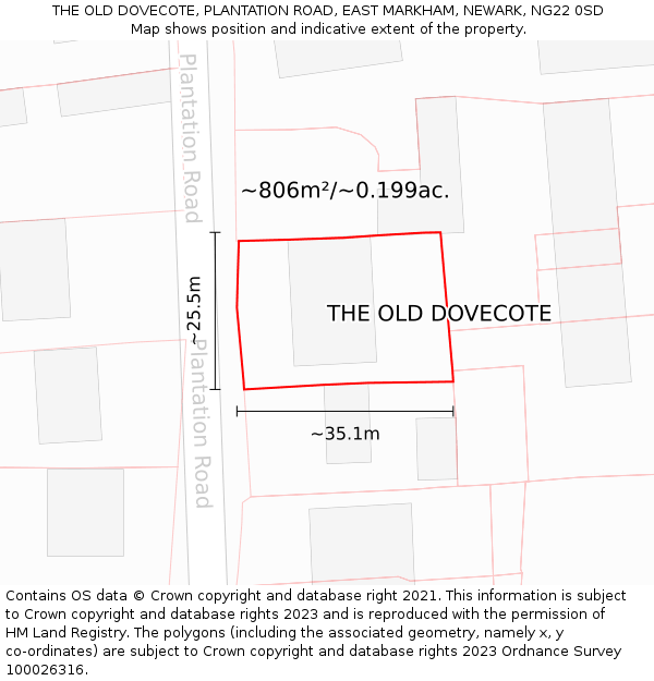 THE OLD DOVECOTE, PLANTATION ROAD, EAST MARKHAM, NEWARK, NG22 0SD: Plot and title map