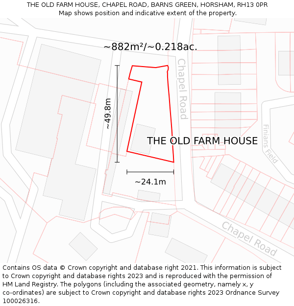 THE OLD FARM HOUSE, CHAPEL ROAD, BARNS GREEN, HORSHAM, RH13 0PR: Plot and title map