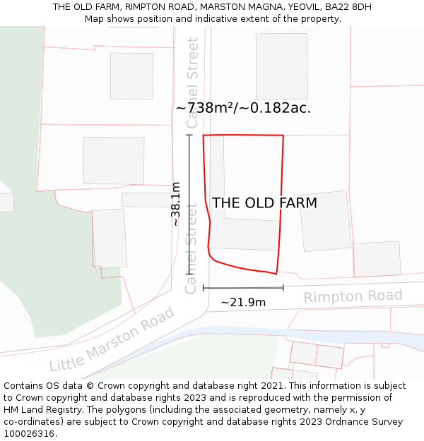 THE OLD FARM, RIMPTON ROAD, MARSTON MAGNA, YEOVIL, BA22 8DH: Plot and title map