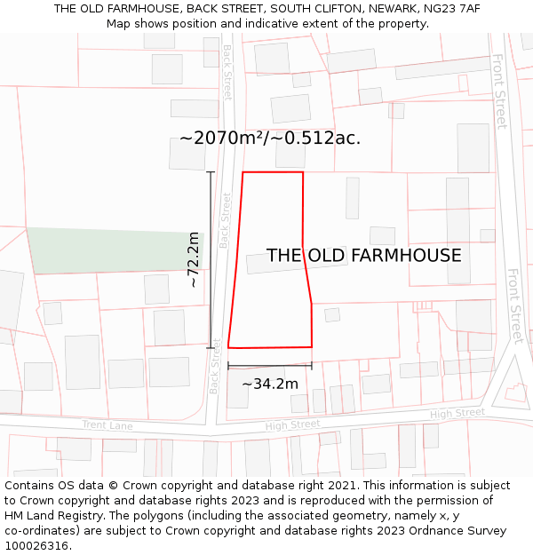 THE OLD FARMHOUSE, BACK STREET, SOUTH CLIFTON, NEWARK, NG23 7AF: Plot and title map