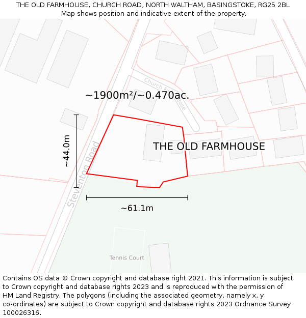 THE OLD FARMHOUSE, CHURCH ROAD, NORTH WALTHAM, BASINGSTOKE, RG25 2BL: Plot and title map