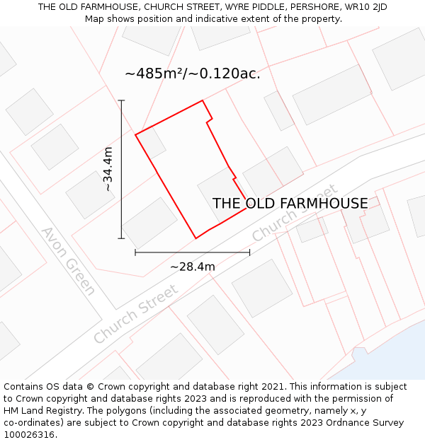 THE OLD FARMHOUSE, CHURCH STREET, WYRE PIDDLE, PERSHORE, WR10 2JD: Plot and title map