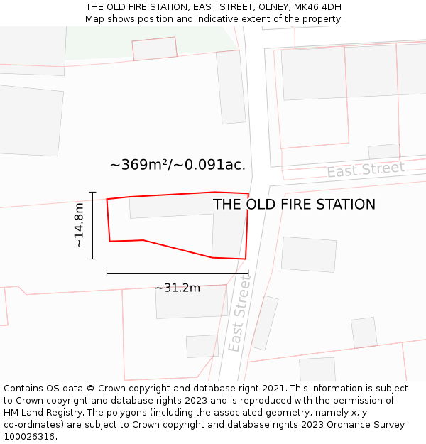 THE OLD FIRE STATION, EAST STREET, OLNEY, MK46 4DH: Plot and title map