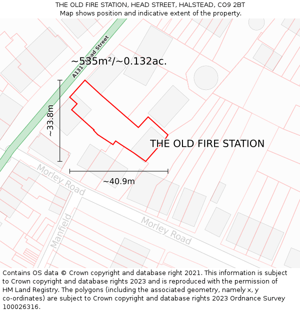 THE OLD FIRE STATION, HEAD STREET, HALSTEAD, CO9 2BT: Plot and title map