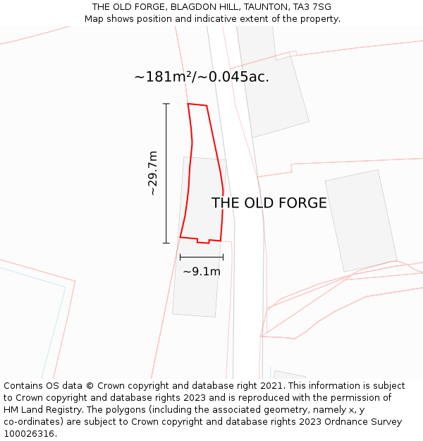 THE OLD FORGE, BLAGDON HILL, TAUNTON, TA3 7SG: Plot and title map