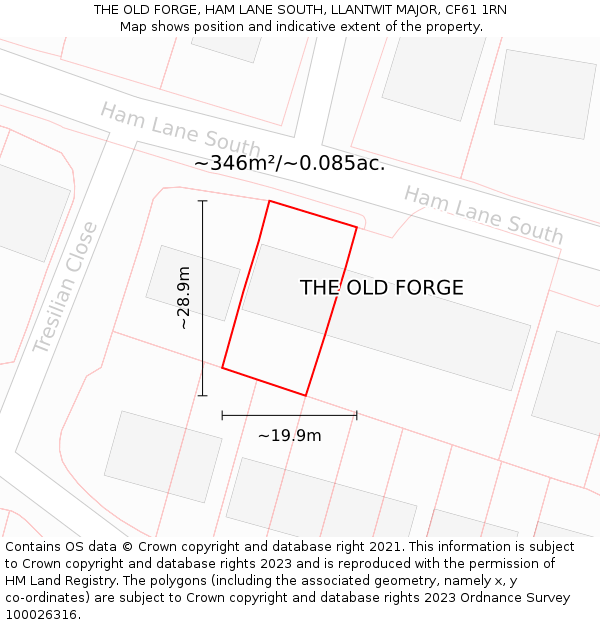 THE OLD FORGE, HAM LANE SOUTH, LLANTWIT MAJOR, CF61 1RN: Plot and title map