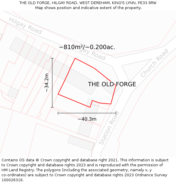 THE OLD FORGE, HILGAY ROAD, WEST DEREHAM, KING'S LYNN, PE33 9RW: Plot and title map