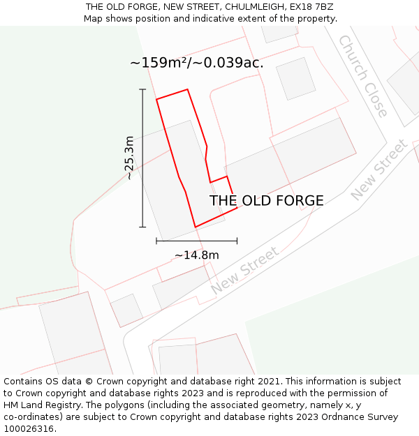 THE OLD FORGE, NEW STREET, CHULMLEIGH, EX18 7BZ: Plot and title map