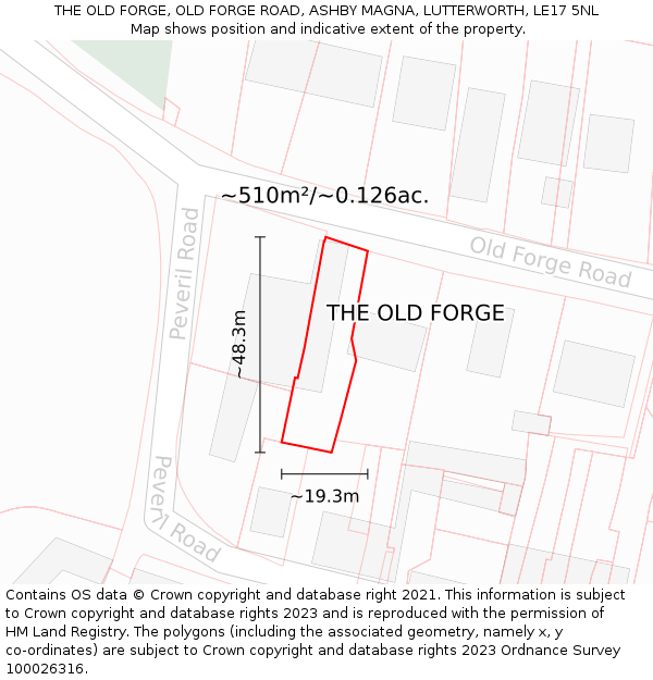 THE OLD FORGE, OLD FORGE ROAD, ASHBY MAGNA, LUTTERWORTH, LE17 5NL: Plot and title map