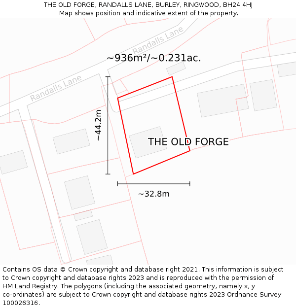 THE OLD FORGE, RANDALLS LANE, BURLEY, RINGWOOD, BH24 4HJ: Plot and title map