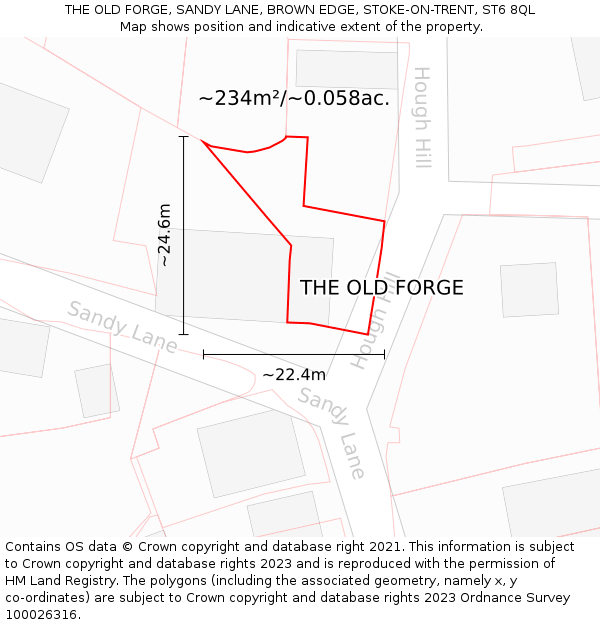 THE OLD FORGE, SANDY LANE, BROWN EDGE, STOKE-ON-TRENT, ST6 8QL: Plot and title map