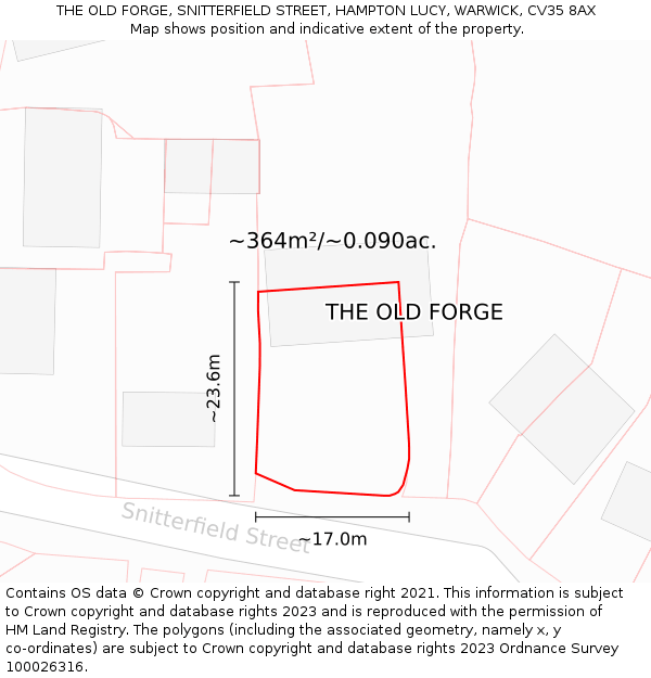 THE OLD FORGE, SNITTERFIELD STREET, HAMPTON LUCY, WARWICK, CV35 8AX: Plot and title map