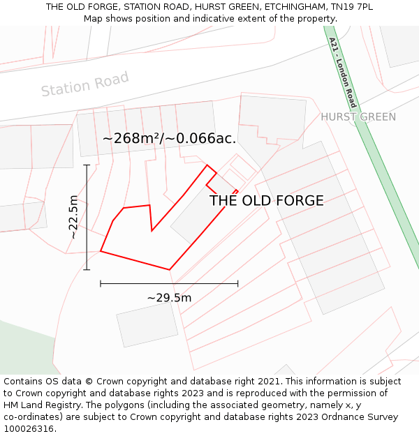 THE OLD FORGE, STATION ROAD, HURST GREEN, ETCHINGHAM, TN19 7PL: Plot and title map