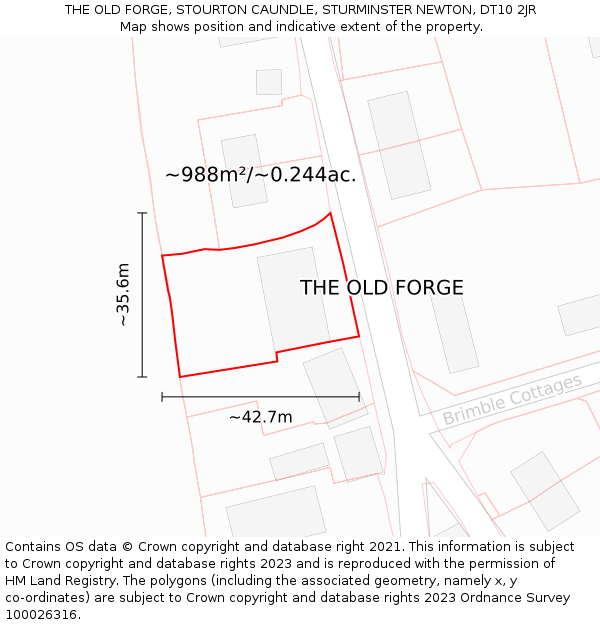 THE OLD FORGE, STOURTON CAUNDLE, STURMINSTER NEWTON, DT10 2JR: Plot and title map