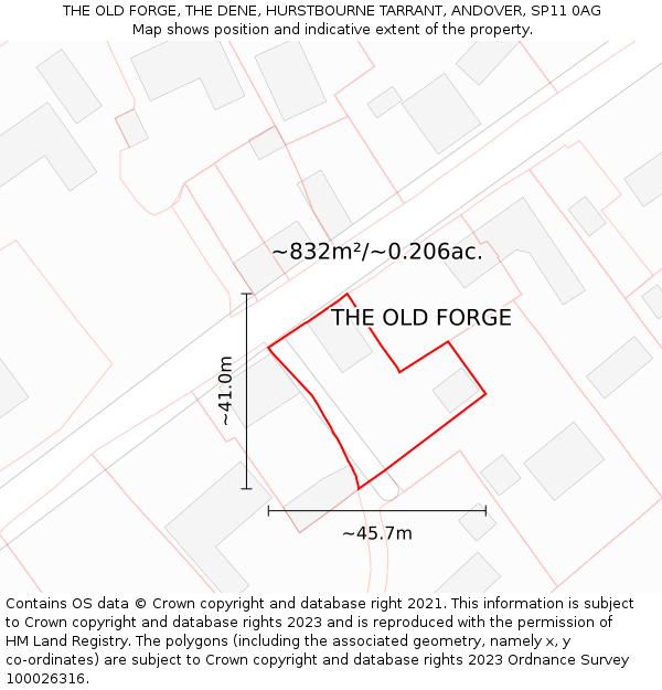 THE OLD FORGE, THE DENE, HURSTBOURNE TARRANT, ANDOVER, SP11 0AG: Plot and title map