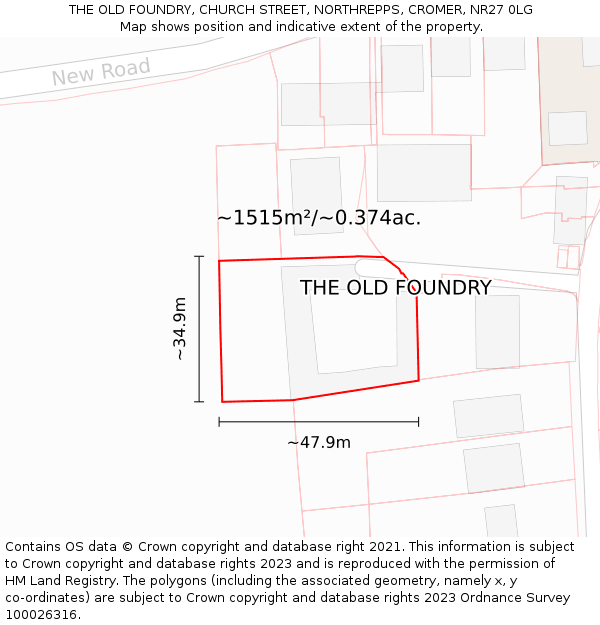 THE OLD FOUNDRY, CHURCH STREET, NORTHREPPS, CROMER, NR27 0LG: Plot and title map