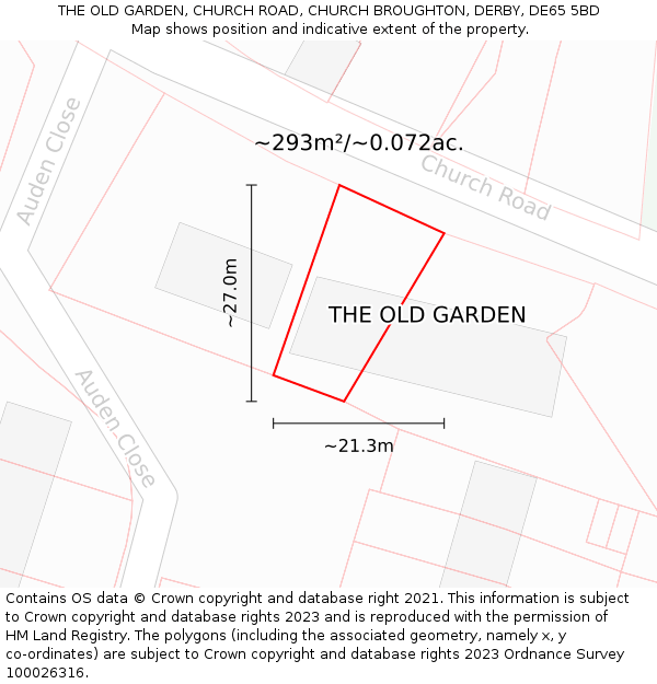 THE OLD GARDEN, CHURCH ROAD, CHURCH BROUGHTON, DERBY, DE65 5BD: Plot and title map