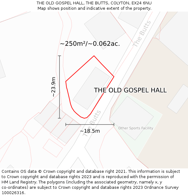 THE OLD GOSPEL HALL, THE BUTTS, COLYTON, EX24 6NU: Plot and title map