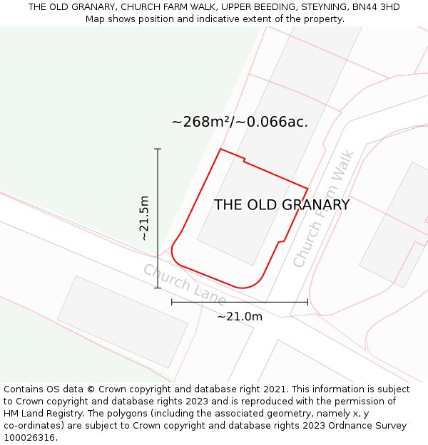 THE OLD GRANARY, CHURCH FARM WALK, UPPER BEEDING, STEYNING, BN44 3HD: Plot and title map