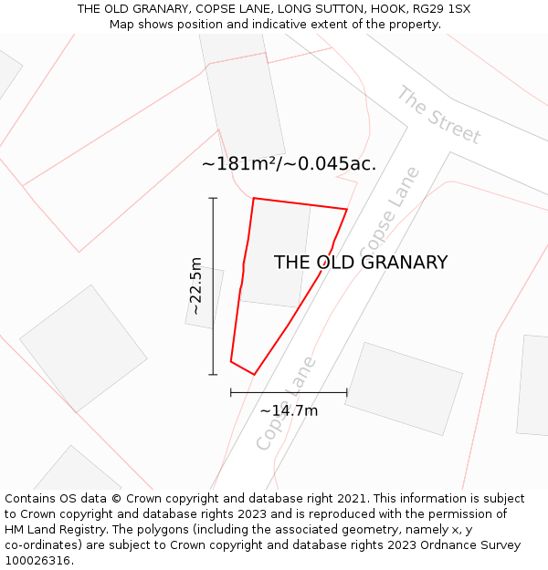 THE OLD GRANARY, COPSE LANE, LONG SUTTON, HOOK, RG29 1SX: Plot and title map