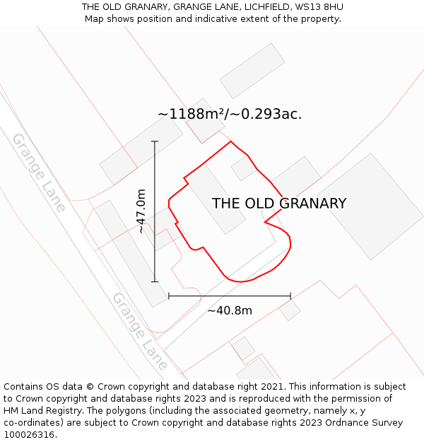 THE OLD GRANARY, GRANGE LANE, LICHFIELD, WS13 8HU: Plot and title map