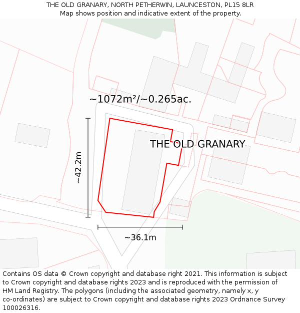 THE OLD GRANARY, NORTH PETHERWIN, LAUNCESTON, PL15 8LR: Plot and title map