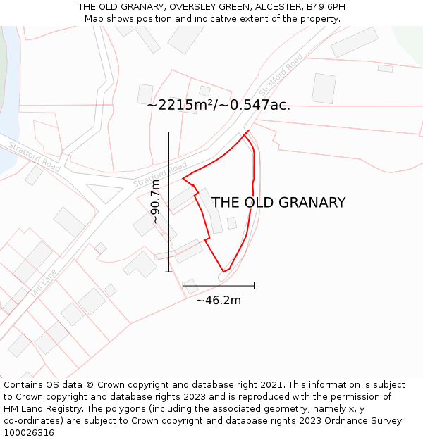 THE OLD GRANARY, OVERSLEY GREEN, ALCESTER, B49 6PH: Plot and title map