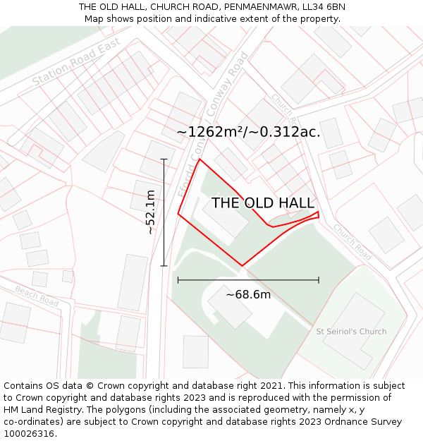 THE OLD HALL, CHURCH ROAD, PENMAENMAWR, LL34 6BN: Plot and title map