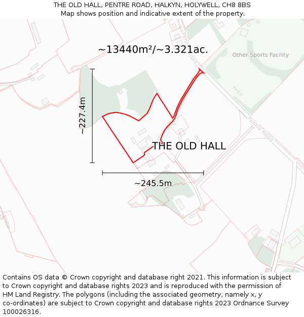 THE OLD HALL, PENTRE ROAD, HALKYN, HOLYWELL, CH8 8BS: Plot and title map