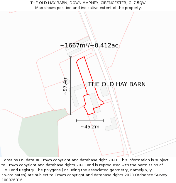 THE OLD HAY BARN, DOWN AMPNEY, CIRENCESTER, GL7 5QW: Plot and title map