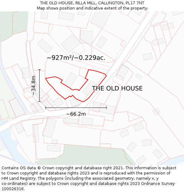 THE OLD HOUSE, RILLA MILL, CALLINGTON, PL17 7NT: Plot and title map