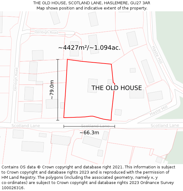 THE OLD HOUSE, SCOTLAND LANE, HASLEMERE, GU27 3AR: Plot and title map