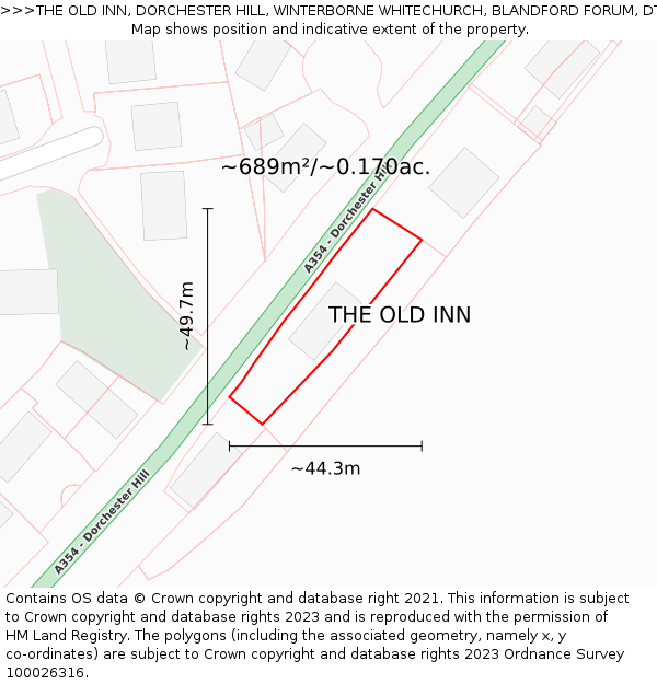 THE OLD INN, DORCHESTER HILL, WINTERBORNE WHITECHURCH, BLANDFORD FORUM, DT11 0HP: Plot and title map