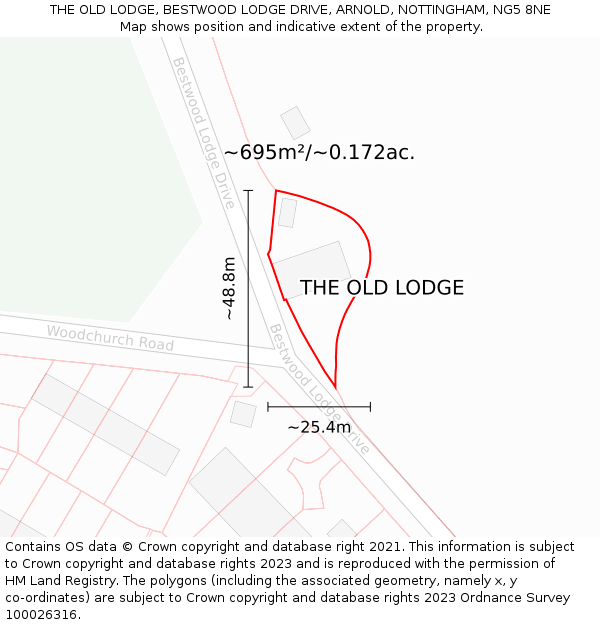 THE OLD LODGE, BESTWOOD LODGE DRIVE, ARNOLD, NOTTINGHAM, NG5 8NE: Plot and title map