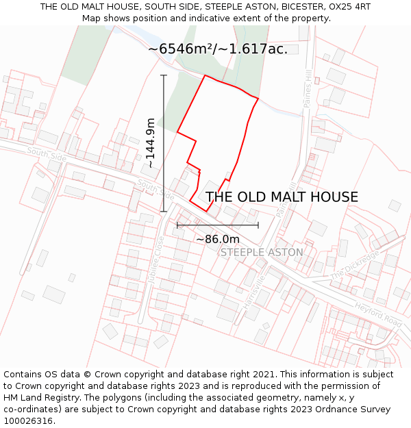 THE OLD MALT HOUSE, SOUTH SIDE, STEEPLE ASTON, BICESTER, OX25 4RT: Plot and title map