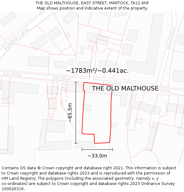 THE OLD MALTHOUSE, EAST STREET, MARTOCK, TA12 6NF: Plot and title map