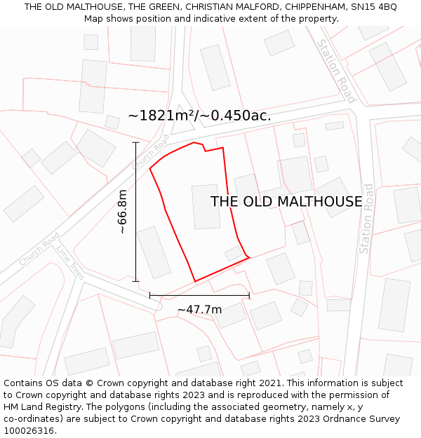 THE OLD MALTHOUSE, THE GREEN, CHRISTIAN MALFORD, CHIPPENHAM, SN15 4BQ: Plot and title map