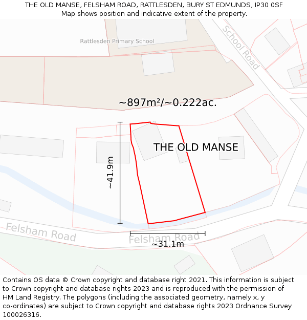 THE OLD MANSE, FELSHAM ROAD, RATTLESDEN, BURY ST EDMUNDS, IP30 0SF: Plot and title map