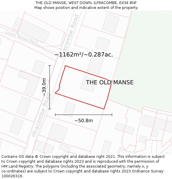 THE OLD MANSE, WEST DOWN, ILFRACOMBE, EX34 8NF: Plot and title map