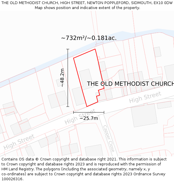 THE OLD METHODIST CHURCH, HIGH STREET, NEWTON POPPLEFORD, SIDMOUTH, EX10 0DW: Plot and title map