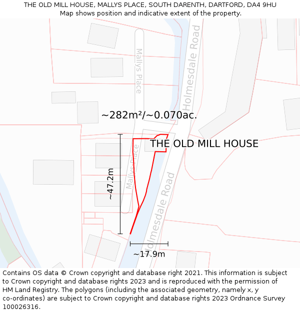 THE OLD MILL HOUSE, MALLYS PLACE, SOUTH DARENTH, DARTFORD, DA4 9HU: Plot and title map