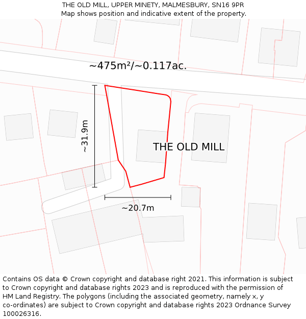 THE OLD MILL, UPPER MINETY, MALMESBURY, SN16 9PR: Plot and title map