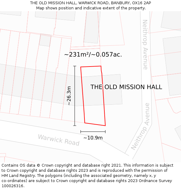 THE OLD MISSION HALL, WARWICK ROAD, BANBURY, OX16 2AP: Plot and title map